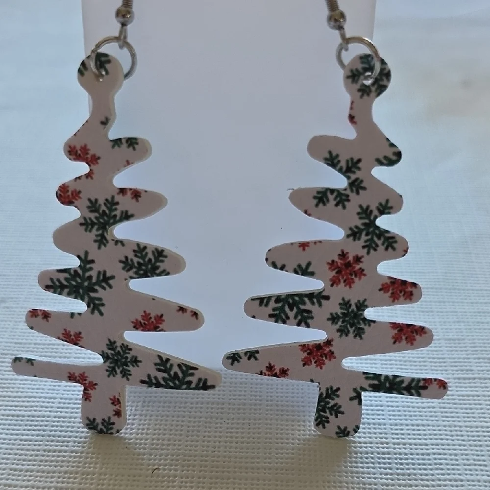 Festive Tree Earrings with Red and Green Accents